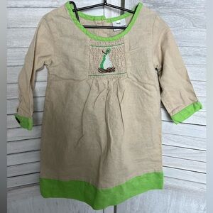 Adora-Bay Fall Autumn Linen Cotton Smocked Pear Dress Green Khaki sz 2T